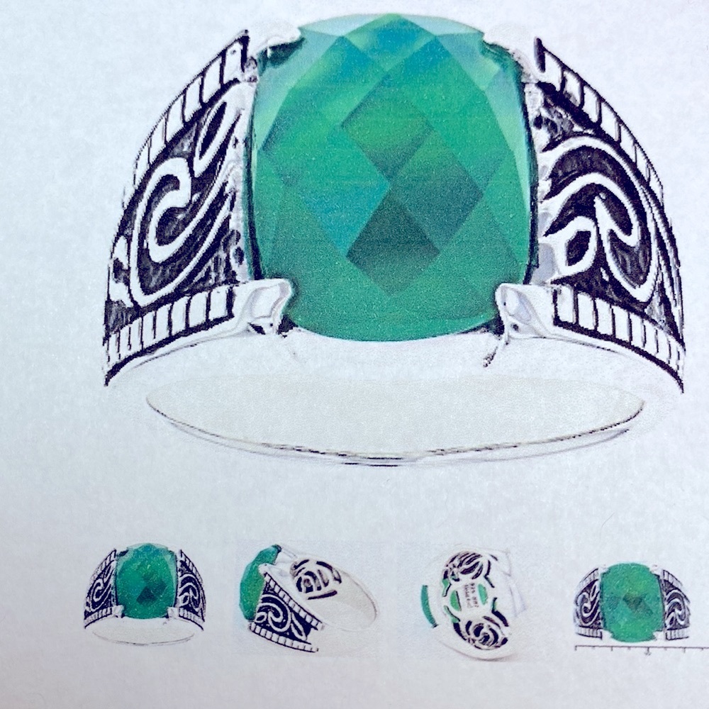 14x10mm Rectangular Cushion Cut Green Agate Ring
